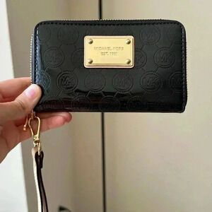 Michael Kors Black Wristlet with Gold Accents